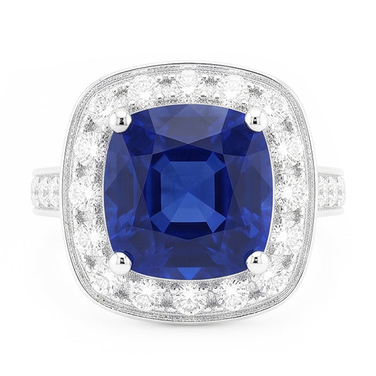 Halo Sapphire Cushion Cut Engagement Ring