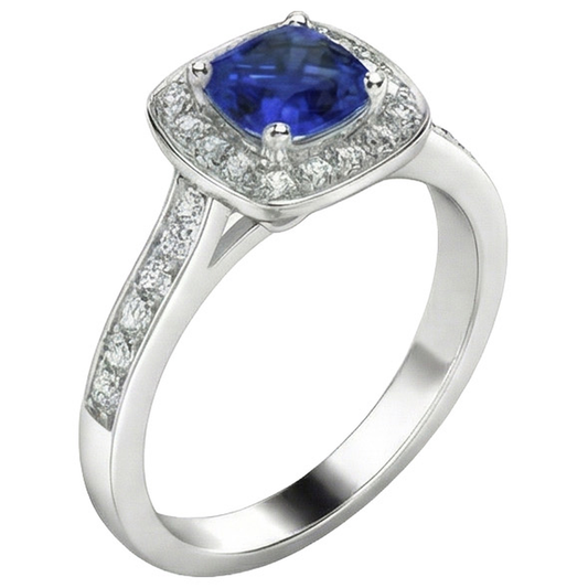 Halo Sapphire Cushion Cut Engagement Ring