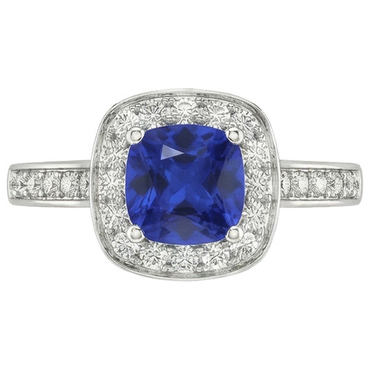 Halo Sapphire Cushion Cut Engagement Ring