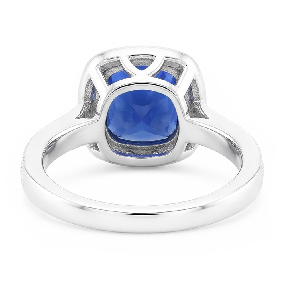 Halo Sapphire Cushion Cut Engagement Ring