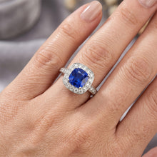 Halo Sapphire Cushion Cut Engagement Ring
