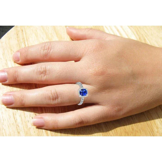 Halo Sapphire Cushion Cut Ladies Ring