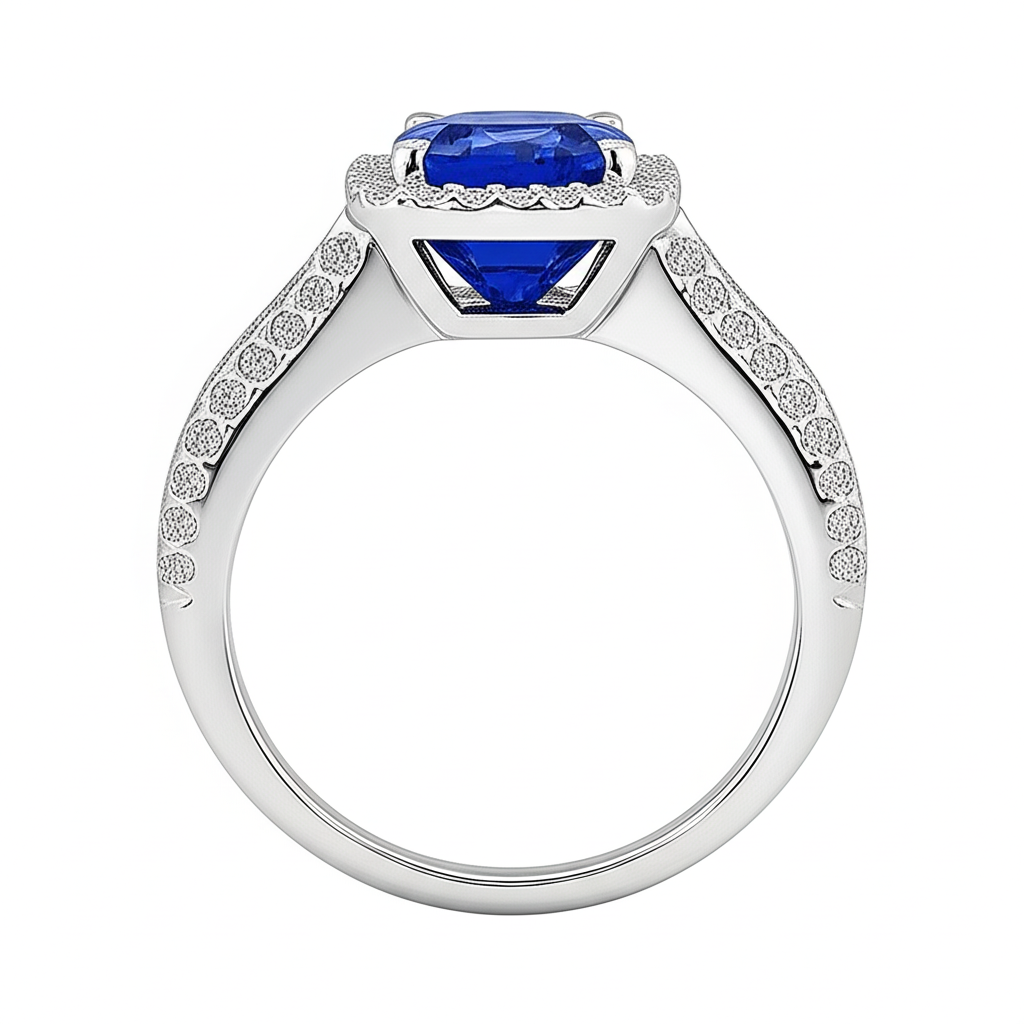Halo Sapphire Cushion Cut Ladies Ring