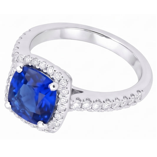 Halo Sapphire Cushion Cut Ladies Ring