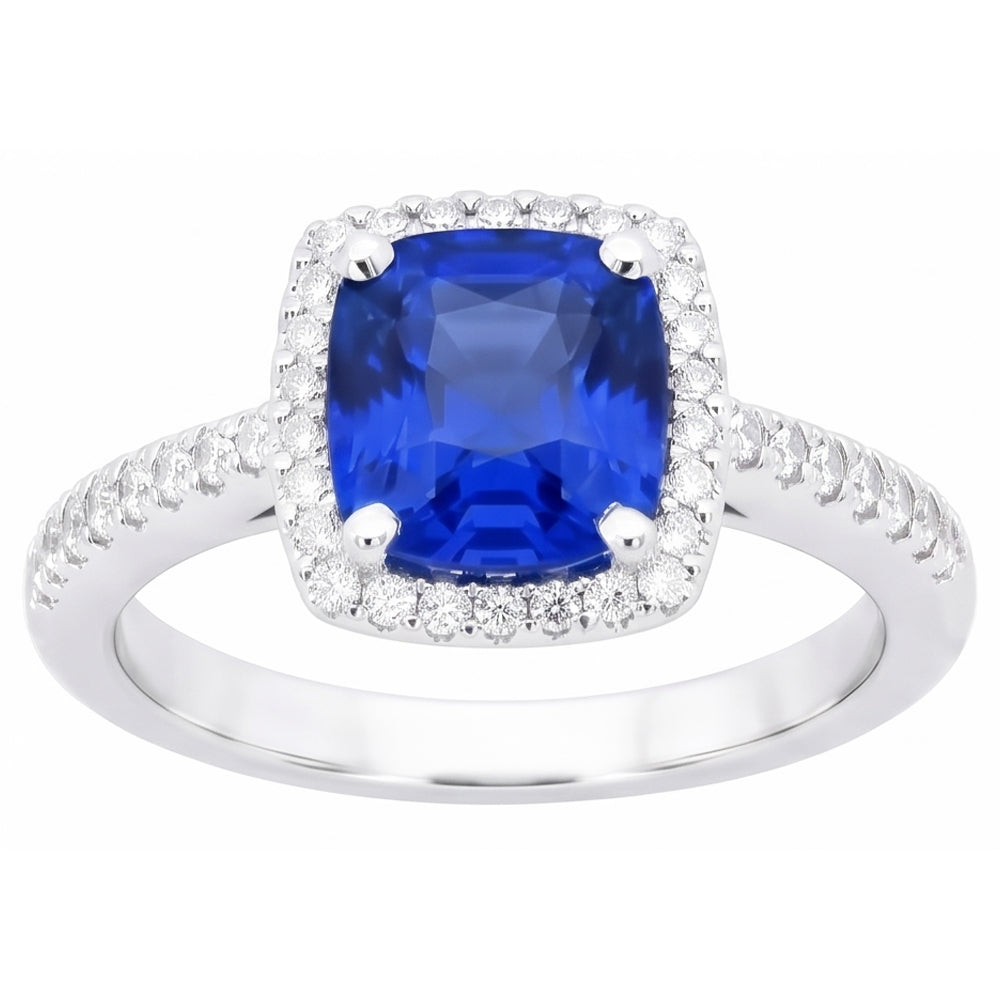 Halo Sapphire Cushion Cut Ladies Ring