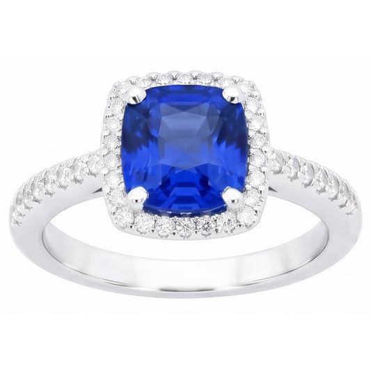 Halo Sapphire Cushion Cut Ladies Ring