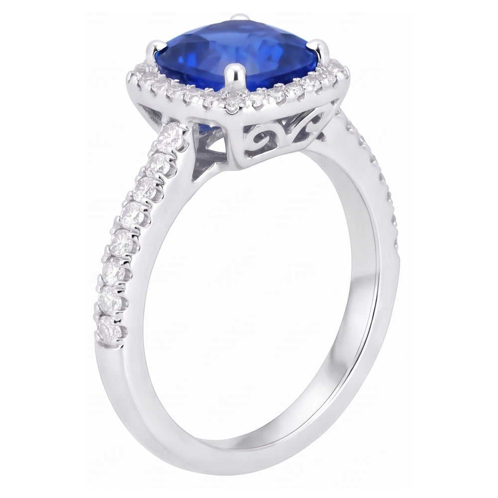 Halo Sapphire Cushion Cut Ladies Ring