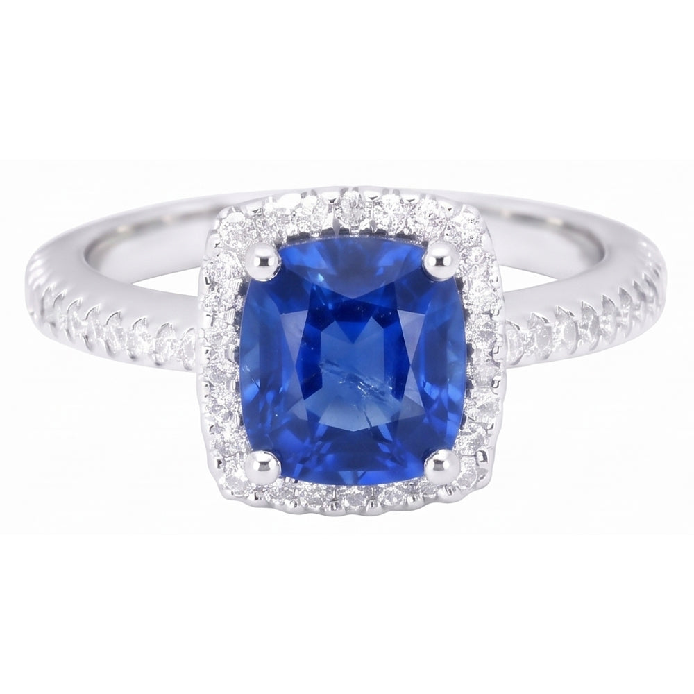 Halo Sapphire Cushion Cut Ladies Ring