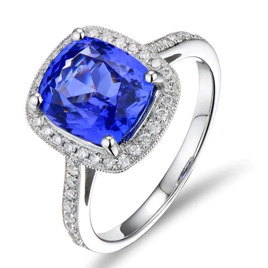 Halo Sapphire Diamond Ring Cushion Cut