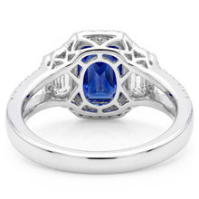 Halo Sapphire Engagement Ring 4 Carats Trapezoids & Pave Set Natural Earth Mined Diamonds