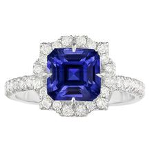 Halo Sapphire Engagement Ring Flower Style Asscher Cut 3.50 Carats