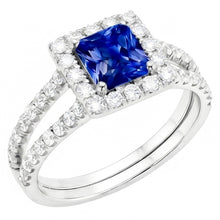 Halo Sapphire Engagement Ring Set Pave Natural Earth Mined Diamond Gold Band 3 Carats