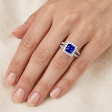 Halo Sapphire Engagement Ring Set Pave Natural Earth Mined Diamond Gold Band 3 Carats