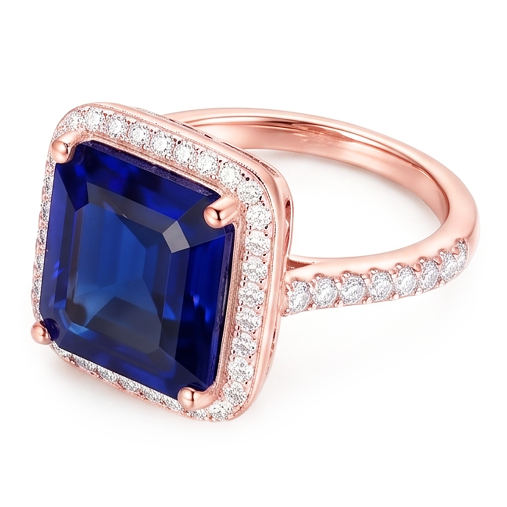 Halo Sapphire Engagement Ring Two Tone 14K 6 Carats Pave Set Natural Earth Mined Diamonds