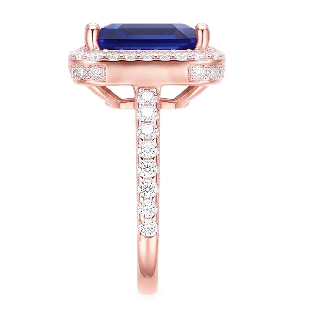 Halo Sapphire Engagement Ring Two Tone 14K 6 Carats Pave Set Natural Earth Mined Diamonds
