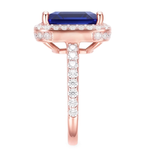 Halo Sapphire Engagement Ring Two Tone 14K 6 Carats Pave Set Natural Earth Mined Diamonds