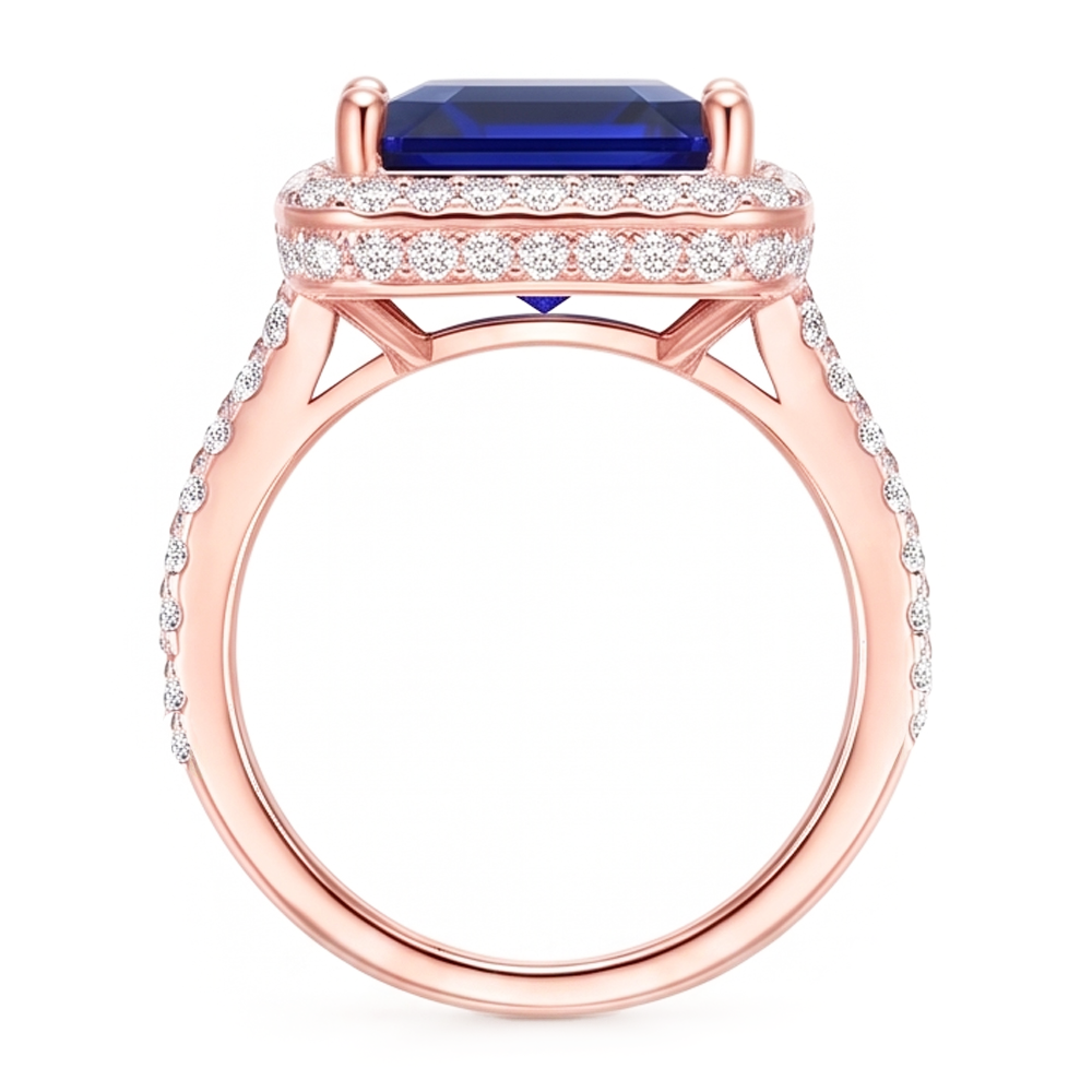 Halo Sapphire Engagement Ring Two Tone 14K 6 Carats Pave Set Natural Earth Mined Diamonds