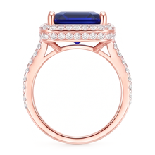 Halo Sapphire Engagement Ring Two Tone 14K 6 Carats Pave Set Natural Earth Mined Diamonds
