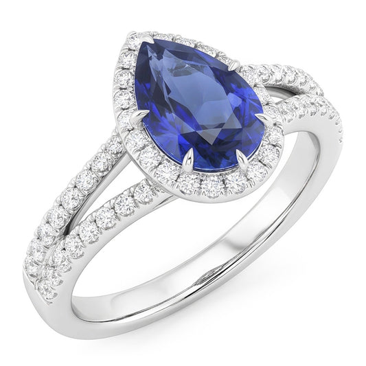 Halo Sapphire Natural Earth Mined DIAMOND ( NOT LAB GROWN ) Wedding Ring