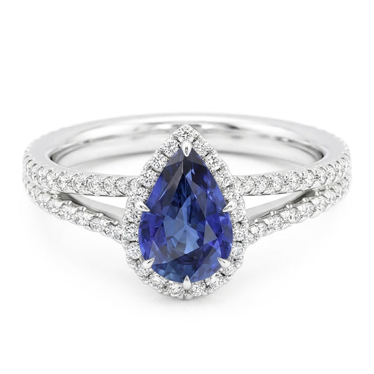 Halo Sapphire Natural Earth Mined DIAMOND ( NOT LAB GROWN ) Wedding Ring