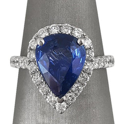 Halo Sapphire Pear Engagement Natural Earth Mined Diamond Ring