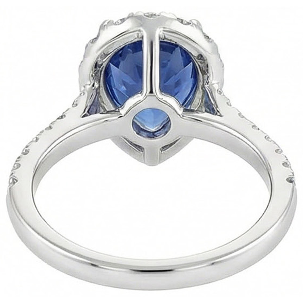 Halo Sapphire Pear Engagement Natural Earth Mined DIAMOND ( NOT LAB GROWN ) Ring