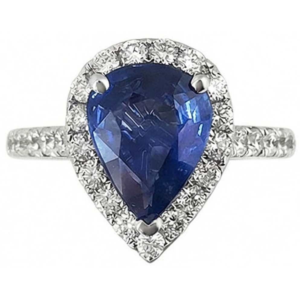 Halo Sapphire Pear Engagement Natural Earth Mined DIAMOND ( NOT LAB GROWN ) Ring