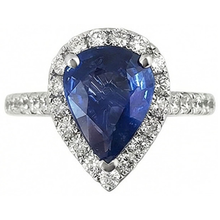 Halo Sapphire Pear Engagement Natural Earth Mined DIAMOND ( NOT LAB GROWN ) Ring