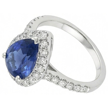 Halo Sapphire Pear Engagement Natural Earth Mined DIAMOND ( NOT LAB GROWN ) Ring