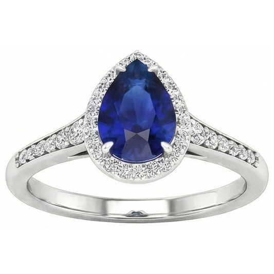 Real Blue Sapphire Colored Stone Ring 2.50 ct 14K White Gold – front view
