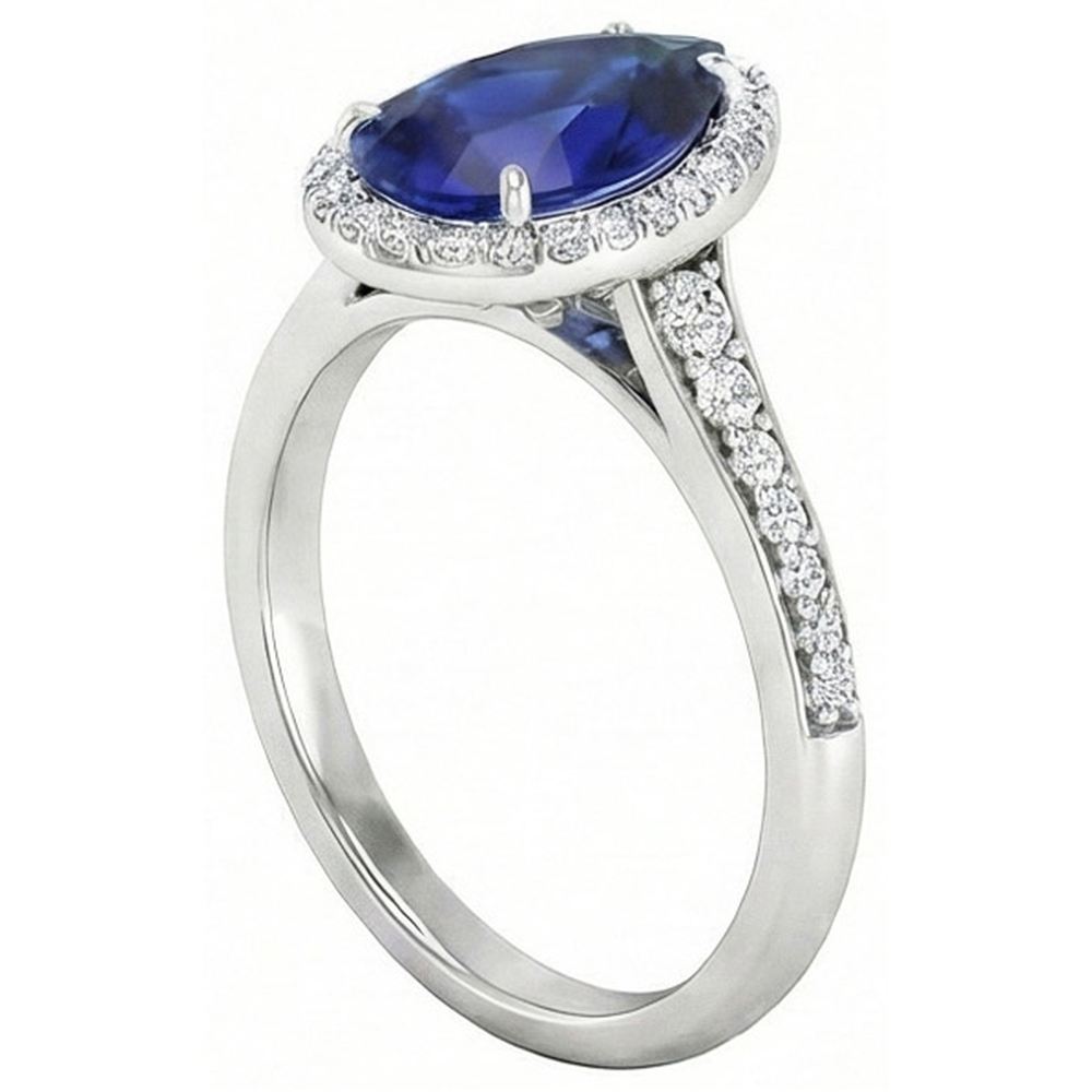 Real Blue Sapphire Colored Stone Ring 2.50 ct 14K White Gold – angle view