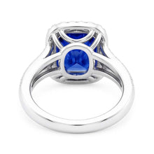 Halo Sapphire Ring Baguette & Round Accents 4.50 Carats Split Shank