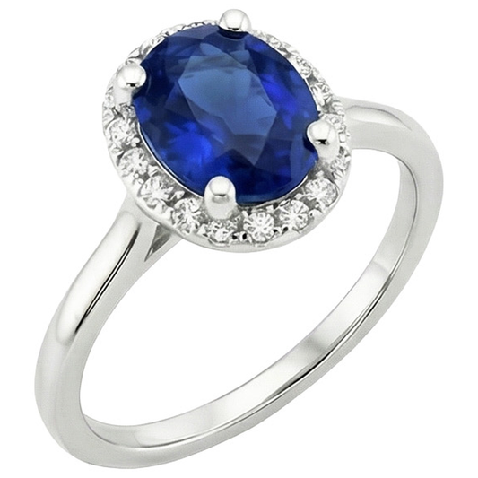 Halo Sri Lankan Sapphire Wedding Ring 3.50 Carats White Gold