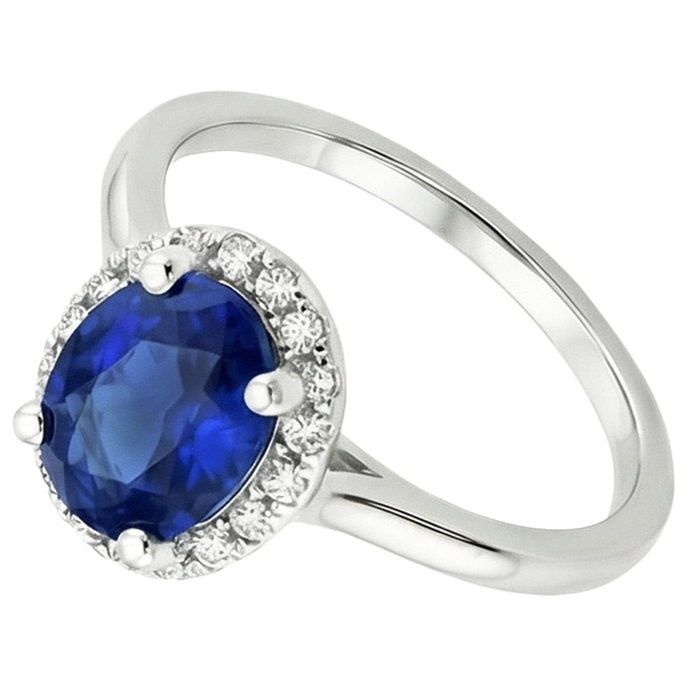 Halo Sri Lankan Sapphire Wedding Ring 3.50 Carats White Gold