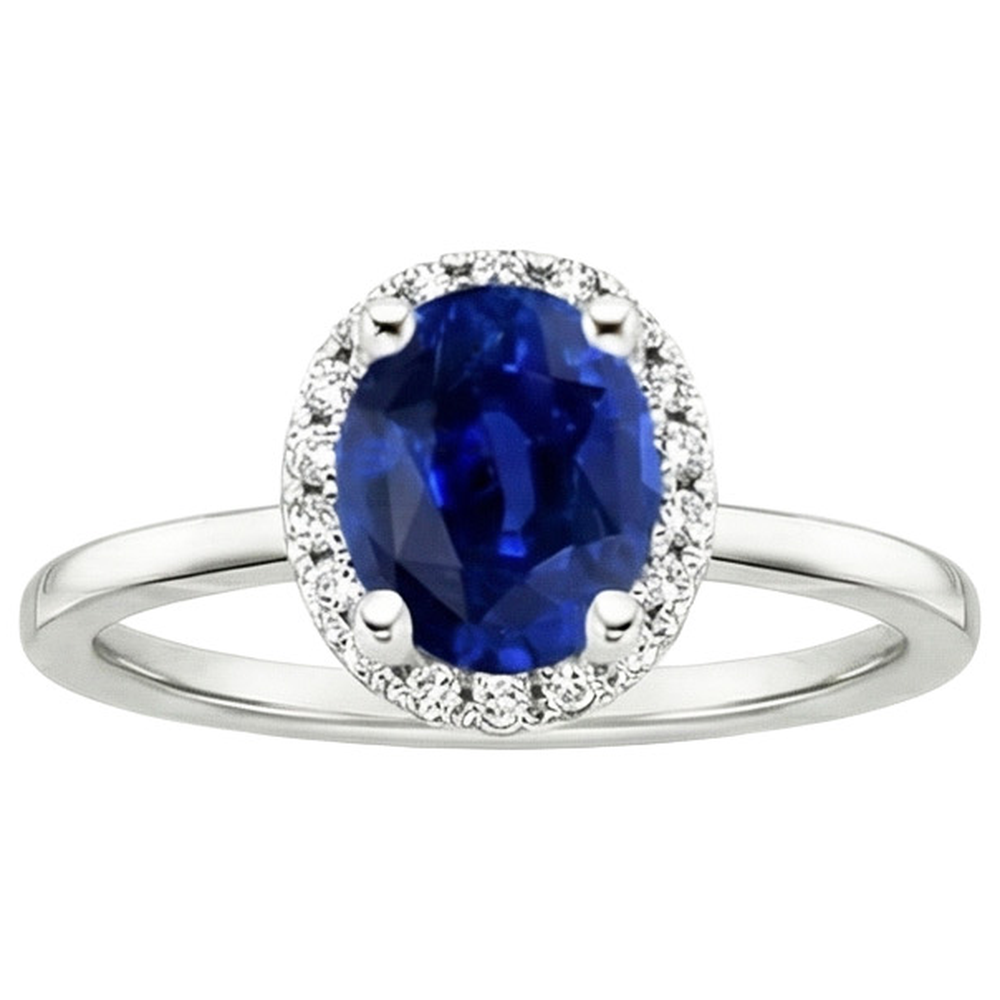 Halo Sri Lankan Sapphire Wedding Ring 3.50 Carats White Gold