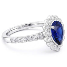 Halo Srilanka Sapphire Ring Pear White Gold & Natural Earth Mined Diamonds 4 Carats