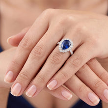 Halo Srilanka Sapphire Ring Pear White Gold & Natural Earth Mined Diamonds 4 Carats