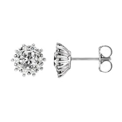 Halo Stud Earrings Real 4 Carats Old Miner Diamond Flower Style Push Backs