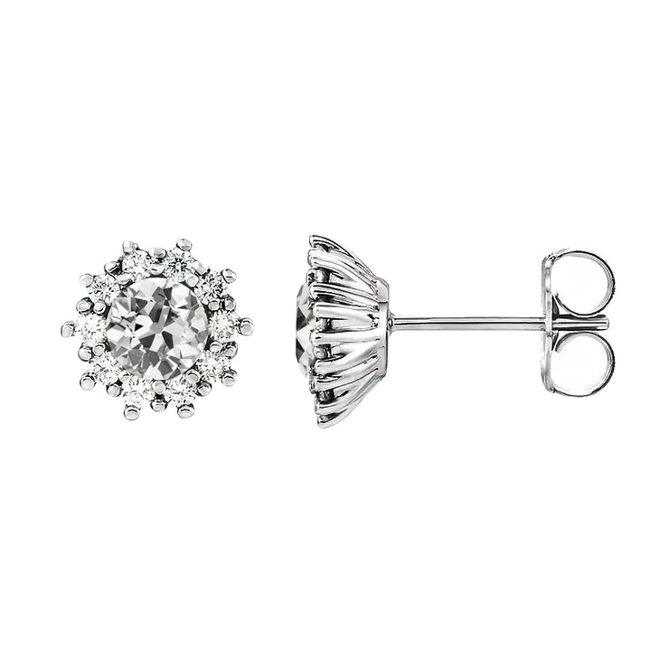 Halo Stud Earrings Real 4 Carats Old Miner Diamond Flower Style Push Backs