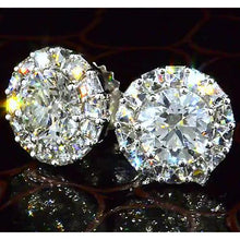 Halo Style Genuine Round Diamond Stud Earring 3.50 Carats White Gold 14K