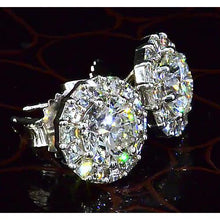 Halo Style Genuine Round Diamond Stud Earring 3.50 Carats White Gold 14K