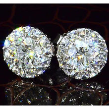 Halo Style Genuine Round Diamond Stud Earring 3.50 Carats White Gold 14K