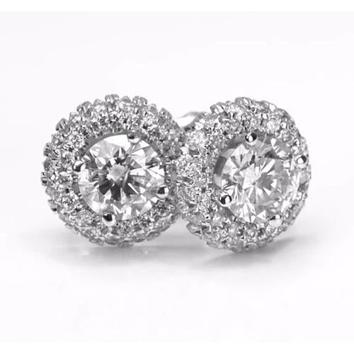 Halo Style Round Natural Diamond Stud Earring 2.50 Carats White Gold 14K