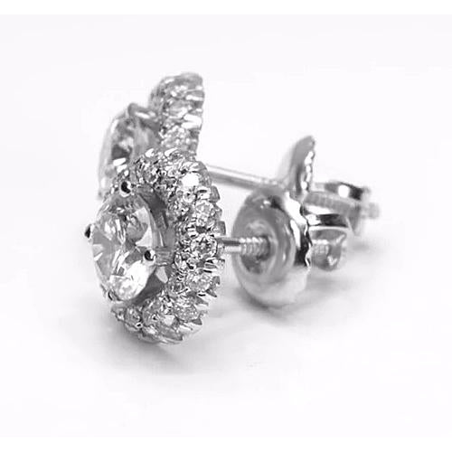 Halo Style Round Natural Diamond Stud Earring 2.50 Carats White Gold 14K