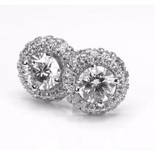 Halo Style Round Natural Diamond Stud Earring 2.50 Carats White Gold 14K