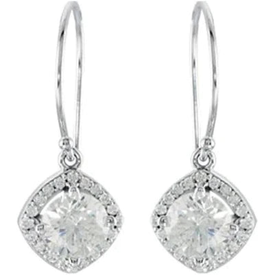 Halo-Styled Real Dangle Diamond Earrings 3.12 Carats 14K White Gold