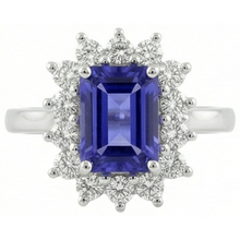 Halo Tanzanite And Natural Earth Mined Diamonds 6.35 Carats Ring White Gold 14K