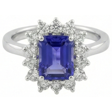 Halo Tanzanite And Natural Earth Mined Diamonds 6.35 Carats Ring White Gold 14K