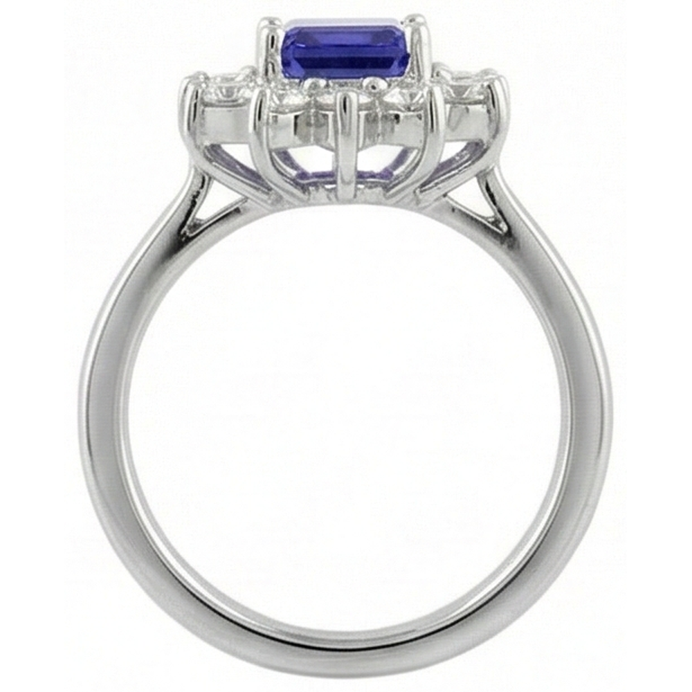 Halo Tanzanite And Natural Earth Mined Diamonds 6.35 Carats Ring White Gold 14K
