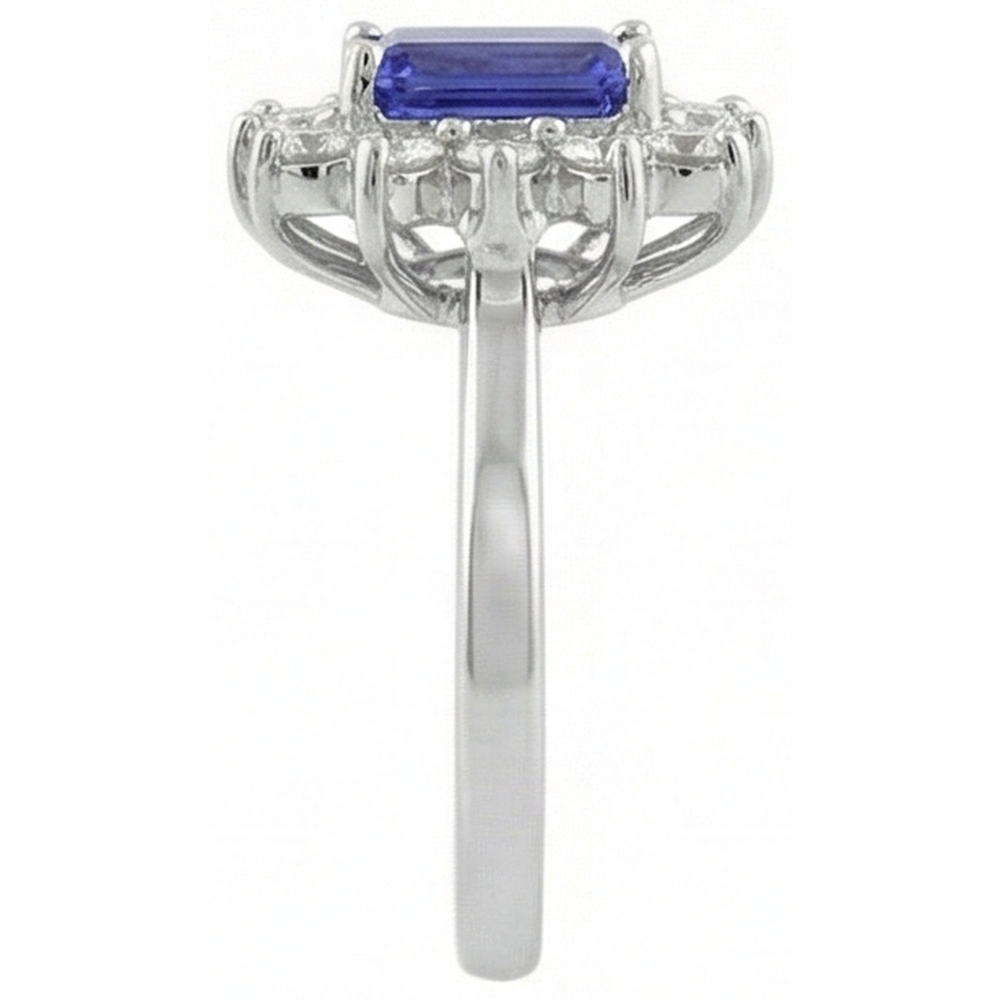Halo Tanzanite And Natural Earth Mined Diamonds 6.35 Carats Ring White Gold 14K